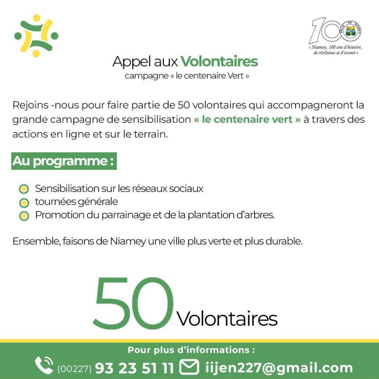 APPEL AUX VOLONTAIRES – CAMPAGNE “LE CENTENAIRE VERT”