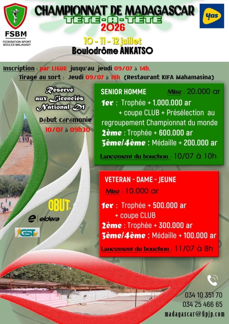 CHAMPIONNAT DE BOULES DE MADAGASCAR TETE-A-TETE 2026